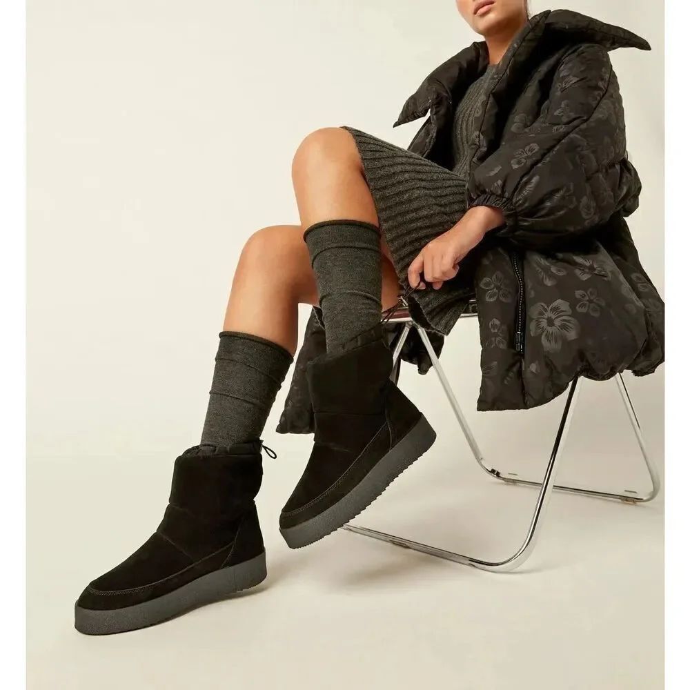 New La Canadienne Emmett Black Suede Shearling Lined Boots Size 41 US 10.5
